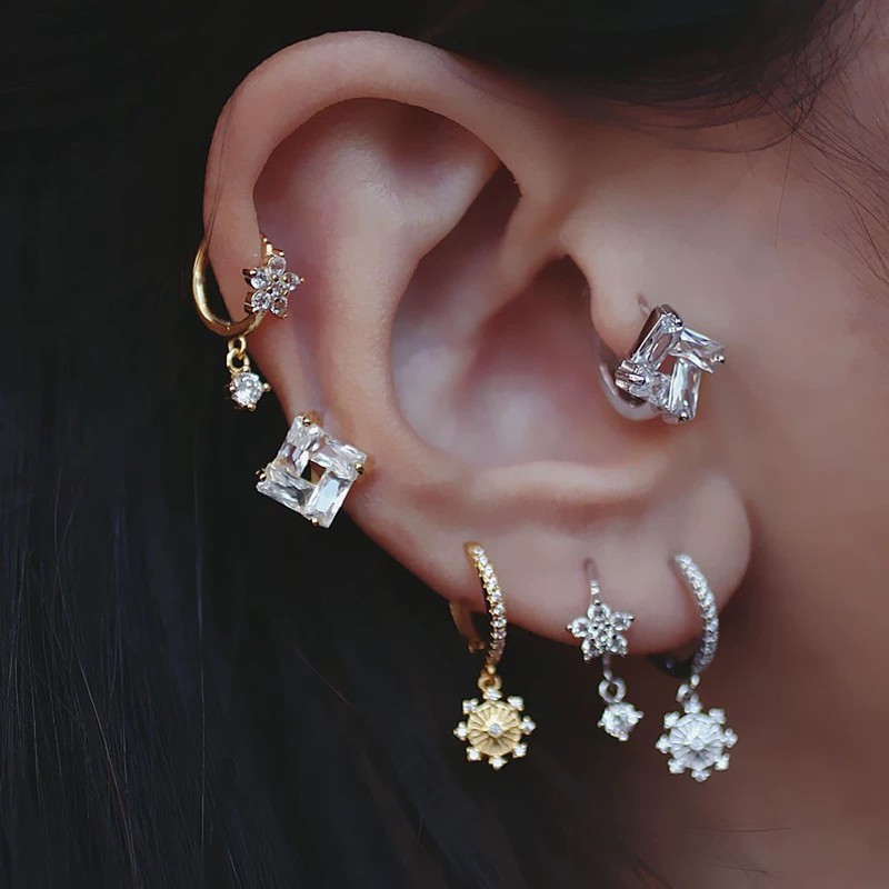 Mini Huggie Hoop Earrings With Dangle Charm 925 Sterling Silver