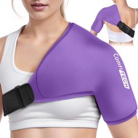 Comfitech Shoulder Ice Pack Wrap Sleeve for Better Putting On & Off, Reusable Gel Cold Pad for Arm, Medium, Purple