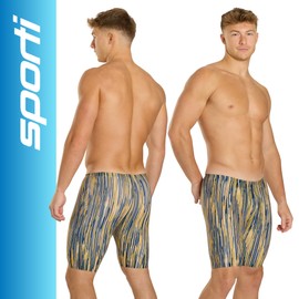 Sporti Swift Jammer Swimsuit for Boys & Men – Chlorine Resistant Competition Swim Jammer, UPF 50+ Training Swimwear - Gold/Navy - 42