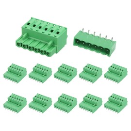 sourcing map 10 Set 6-Pin 5.08mm/0.2" Pitch PCB Mount Screw Terminal Block Connectors No Soldering 2EDGKD Male & Female Connectors Plug for 28-10AWG, Green