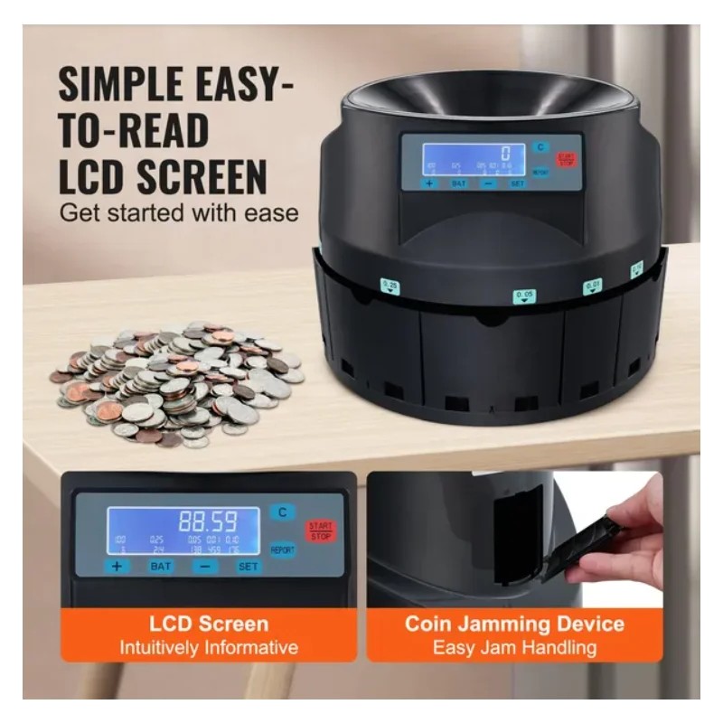 VEVOR FCJ Coin Sorter and Counter with Roller 300 Coins
