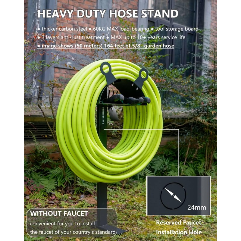 idyllictime Garden Hose Holder Stand for Outside with Tool Organizer