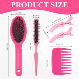 3Pcs Wig Brush Comb Set with 2Pcs Alligator Hair Clips,Wig Brushes for Synthetic Hair, Portable Comb Professional Extension Brush with Ergonomic or Human and Synthetic Wigs (Pink)