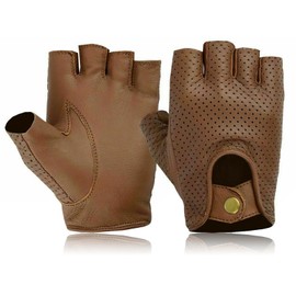 COLOURLINX Unisex Mens Ladies Fingerless Genuine Leather Driving Gloves Half Finger Outdoor Sports Gym Biker Cycling Motorbike Wheelchair Gloves (Tan, M)