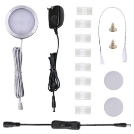 AIBOO 12V LED Under Cabinet Puck Lights Plug in, with Manual Switch, Single Puck LED Light for Closet,Counter,Showcase,12Vdc Low Voltage Wall Plug (Warm White)