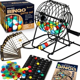 Juego de Bingo para Adultos, Juego de Bingo, los Mejores Juegos de Mesa con Jaula de Bingo de Metal y Juego de Bolas con 50 Tarjetas de Bingo, 300... 