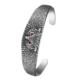 Aroncent Viking Owl Cuff Bracelet: Adjustable Stainless Steel Wide Bangle with Crystal Eyes - Vintage Norse Spirit Animal Jewelry for Men