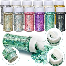 5D Cat Mix Bubble Chunky Glitter 12 Pcs Set 2oz Jars for Nail Art Resin Crafts color: Set10-24 mix colors/Valentine's Day Glitter