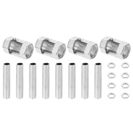 PATIKIL M10 Fine Thread Lamp Pipe Repair Parts Kits, 20 Pcs M10×25 Metal Hexagon Open Coupling Nut with Threaded Pipe and Hex Nut for Light Extension Rod