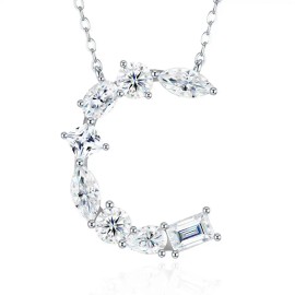 Pass Diamond Tester Letter P Multi Cut VVS Moissanite Necklace 925 Silver Platinum Plated Elegant Fine Jewelry NecklaceColor: Silver, Length: 18inches, Design: C