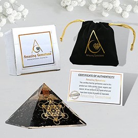 Amazing Gemstone Black Tourmaline Orgone Pyramid for EMF and Negative Energy Protection | Natural Black Tourmaline Crystal Pyramid (Metatron Cube)