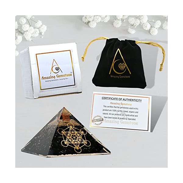 Amazing Gemstone Black Tourmaline Orgone Pyramid for EMF and Negative Energy Protection | Natural Black Tourmaline Crystal Pyramid (Metatron Cube)
