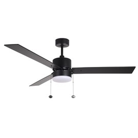 HOMEnhancements 52 Inch Modern Ceiling Fan with Light Matte Black Ceiling Fan with Pull Chain for Bedroom Living Room 3 Color Temperature LED Light (3K/4K/5K) 3 Blades 2 Mode of Air Circulations