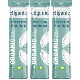 Cliganic - Almohadillas Desmaquillantes Redondas de Algodón Orgánico (300 Unidades) - Hipoalergénicas, Sin Pelusas, 100% Algodón Puro (El Embalaje Puede Variar)