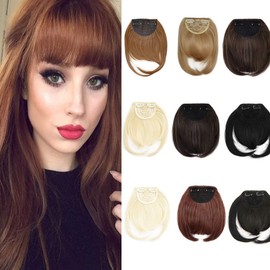 PARAHAIR Clip in Bangs Synthetic Fiber one Piece in Natural Straight Clip in Hair Bangs with Temple for Women (#12 Golden Brown)