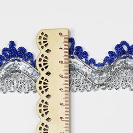 Length15 Yards，Width 4cm/1.57Inch, Silver & Blue Sequins Lace Trim Craft Ribbon Decorated Gimp Trim for Wedding Bridal,Performance Costumes or Jewelry, Crafts and Sewing (Silver & Blue)