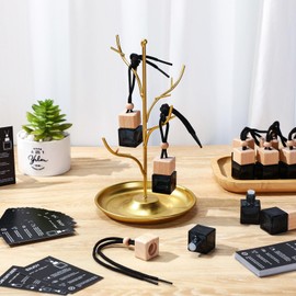 Boao 50 Sets Hanging Car Air Freshener Car Diffuser Bottles with 2 x 3.54 Inch Car Diffuser Instructions Cards for Empty Car Essential Oil Diffuser Bottles(Black Square,Black Card)