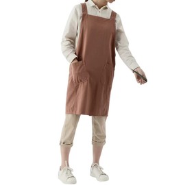 Pincy Cotton Canvas Apron for Women - No-ties Cross Back Apron with Pocktes, Great for Florist, Coffee House and Kitchen (23-Pale Mauve)