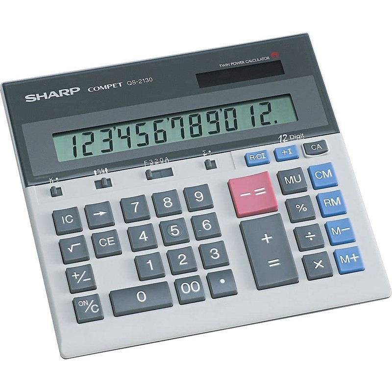 Sharp QS-2130 12-Digit Commercial Desktop Calculator with Kickstand, Arithmetic Logic,