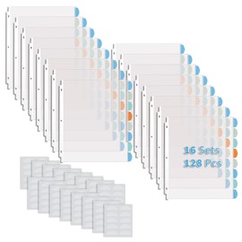 Binditek 128 Pcs/16 Set Heavyduty Clear Sheet Protectors with 8 Tabs, Sturdy Binder Sheet Protectors for 3 Ring Binder Letter Size, Multicolor Tabs, 8.5 x 11 Inches, 7 Mil Thick, Polypropylene