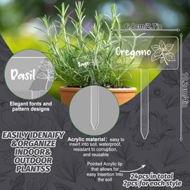 JarThenaAMCS 24Pcs Acrylic Plant Label Signs 12 Styles Garden Herb Markers Transparent Waterproof T-Type Tags Plant Stake Tags with Names for Nursery Indoor Outdoor Garden Decor