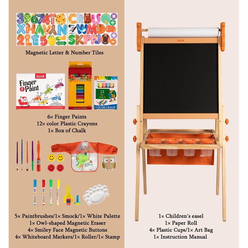 DJAR Adjustable Kids Art Easel with Paper Roll & Magnetic
