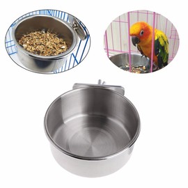 Parrot Feeding Cups Birds Food Dish Stainless Steel Feeders Water Cage Bowls with Clamp Ho