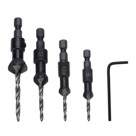 YIXISI 5 PCS Wood Carpentry Reamer Chamfer Countersink Drill Bit Set, #6#10#13#16 HSS Hex Shank Reamer Chamfer Countersink Tool with Hex Wrench, Taper Bits for Wood,Plastic, Soft Metal