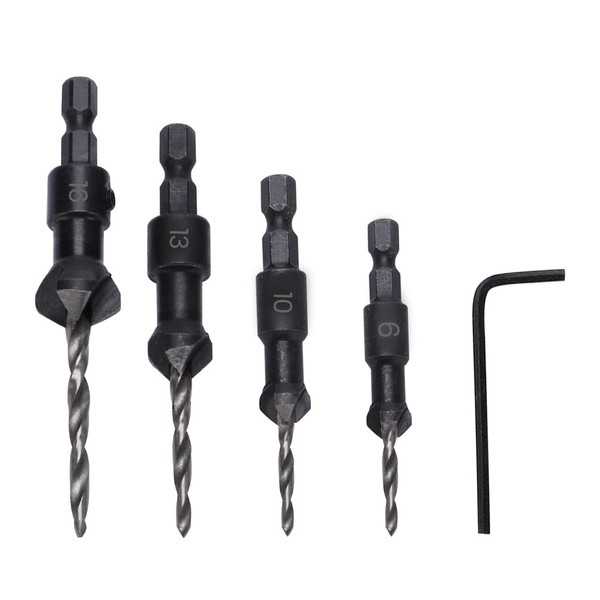 YIXISI 5 PCS Wood Carpentry Reamer Chamfer Countersink Drill Bit