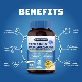 300mg Magnesium 3 in 1 Triple Combination - Magnesium Glycinate- Magnesium Malate and Magnesium Citrate for Good Sleep, Energy, Nerve and Bone Health - 90 Capsules - Non GMO, Third Party Lab Tested Healthcare Fitness