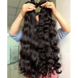 Raw Indian Straight Human Hair Extensions No Tangle and No Shedding Cuticle Aligned Hair From Young Donorcolor: natural wavy, Stretched Length: 22"