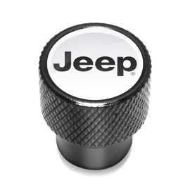 iPick Image for Jeep in White on Black Aluminum Tire Valve Stem Caps
