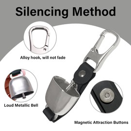 Bear Bell with Magnetic Silencer|Bear Bells for Hiking & Camping|Bear Deterrent Device with Emergency Whistle & Carabiner to Scare Animals|Bear Alarm for Outdoor Biking Fishing Climbing (Silver)