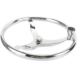 Amarine Made Stainless Steel Boat Steering Wheel 3 Spoke 15-1/2" Dia, with 1/2"-20 Nut and Turning Knob for Teleflex Cable Helm