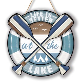 Zzbakress Lake House Decoration Life is Better at The Lake Decoration Wooden Summer Door Sign Rustic Boat Paddle Hanging Sign Front Door Farmhouse Wooden Wall Art (Farmhouse)