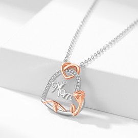 Fryneauy Mother Rose Necklace 925 Sterling Silver Mother Jewelry Mother's Day Pendant Birthday Gifts for Mom Mother Daughter Women