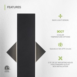 ASD LED 18 Inch Long Flush Mount Wall Light Fixture | 18W 1200LM 3000K-5000K 100-277V | 3CCT, Dimmable, Waterproof, Backlight, ETL Listed | Linear Outdoor Sconce, Exterior Lighting | Black