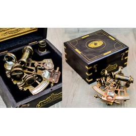 Sailor's Art Antique Brass Nautical Sextant Wooden Box-Navigation Instruments Nautical Sextant -C-1679 J. Scott London Brass Sextant 5" for Mariners Surveyors- Vintage Style
