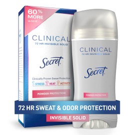 Secret Clinical Strength Antiperspirant Deodorant for Women, 3X Stress Protection, 72hr Sweat & Odor Protection, PH Balancing Minerals, Invisible Solid, Powder Protection Scent, 2.6 oz