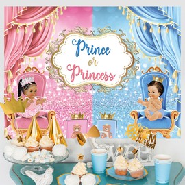 Gender Reveal Backdrop Prince Or Princess Gender Reveal Backdrop Blue Pink Glitter Dots Photography Background Cute Prince Or Princess Gender Reveal Decorations Baby Shower Party Banner 5x3Ft