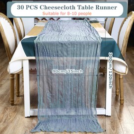 Newwiee 30 Pack 10Ft Cheesecloth Table Runner 35 x 120 Inch Gauze Table Runner Boho Tablecloth Rustic Cheese Cloth for Wedding Bridal Shower Birthday(Dusty Blue)