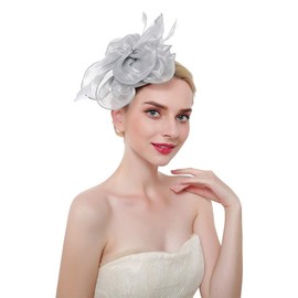 Women Organza Fascinator Hat Flower Feather Fascinators Tea Party Hat Headwear Fascinator Headband for Wedding Evening Church