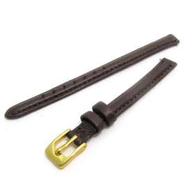 Ladies Soft Genuine Leather Watch Strap Band 8mm, Brown, Gilt (Gold Colour) Buckle