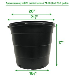 Viagrow VHPP2000-5 20 Gal. Round Plastic Garden (5-Pack) (20.4 Actual gallons / 77.22 liters/3.17 CU ft) Nursery POTS, BLACK