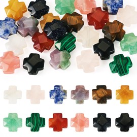Craftdady 24 pcs Cross Stone Beads for Bracelet Natural Synthetic Gemstone Crystal Cross Crucifix Beads Religion Beads Easter Gemstone Spacer Loose Beads for Rosary Jewelry Making Necklace Earring