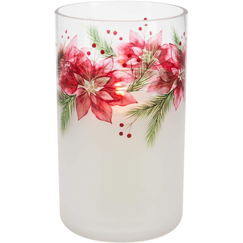 Pavilion Gift Company Holiday Winter Poinsettia Jar Candle Holder, Red