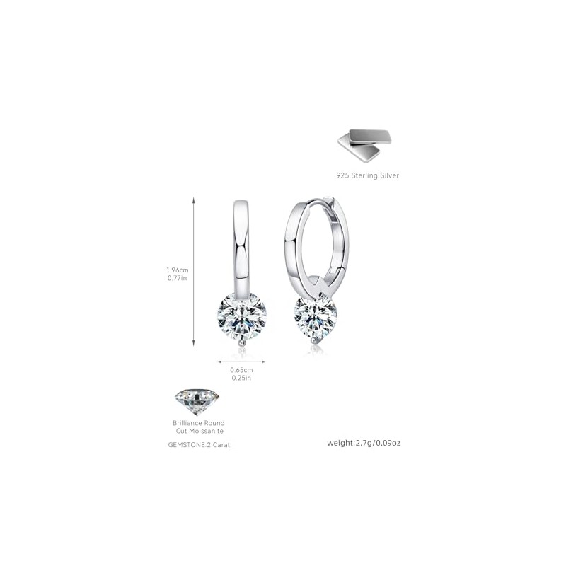 Moissanite Creole Earrings with Certificate of Authenticity 925 Sterling Silver