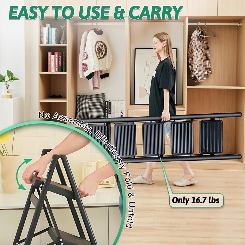 Step Ladder 5 Step Folding, OOSOFITT 330 Lbs Load Heavy