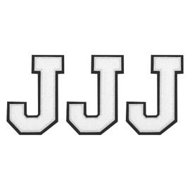 QUARKZMAN Chenille Letter J Patches Large Size 4-1/2 Inch Ironing Letters J Patches Black Glitter Embroidered Patches for Clothes, Shoes, Hats, Backpacks Pack of 3 (White)