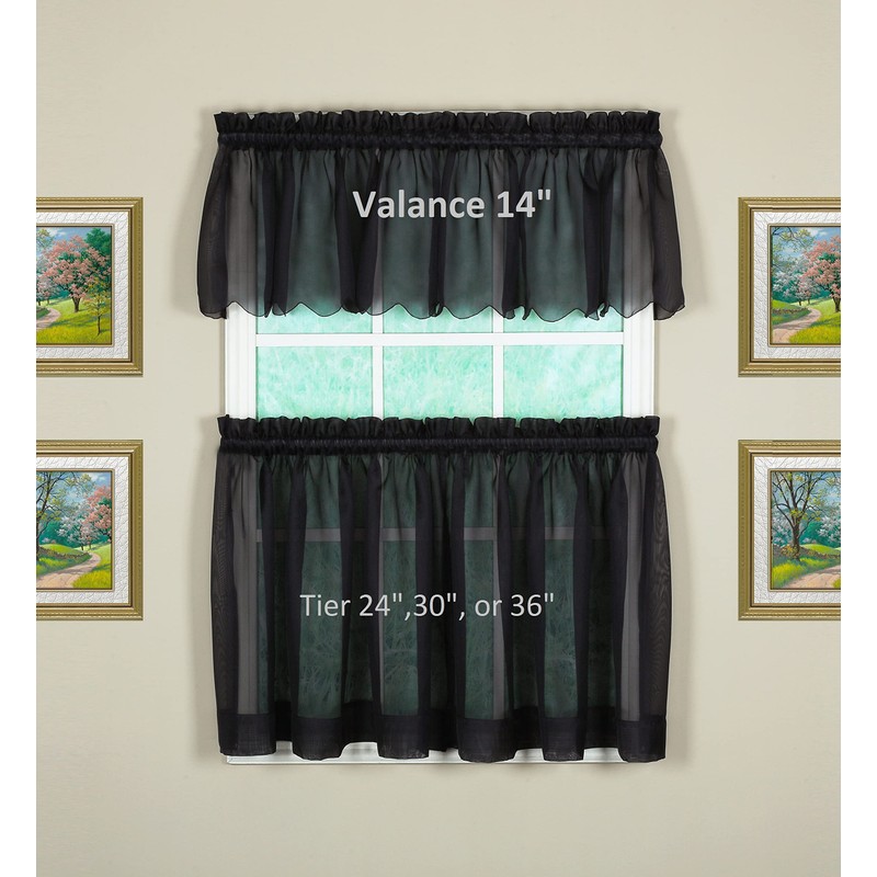 Today's Curtain Emelia Original Voile Tier Pair, 30", Black, 60"